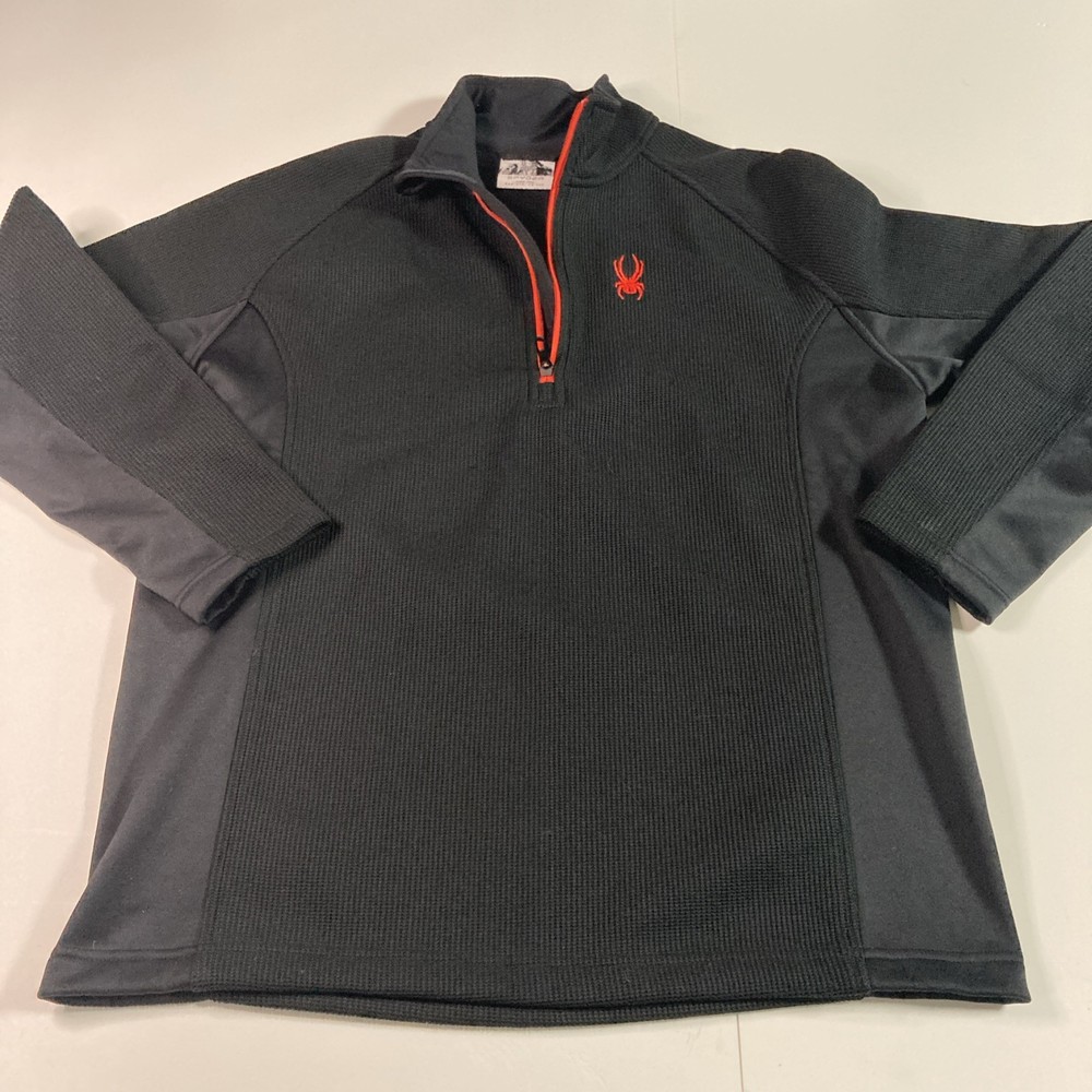 Spyder Mens Pullover Shirt Small Black Red Quarter Zip Activewear Long Sleeve