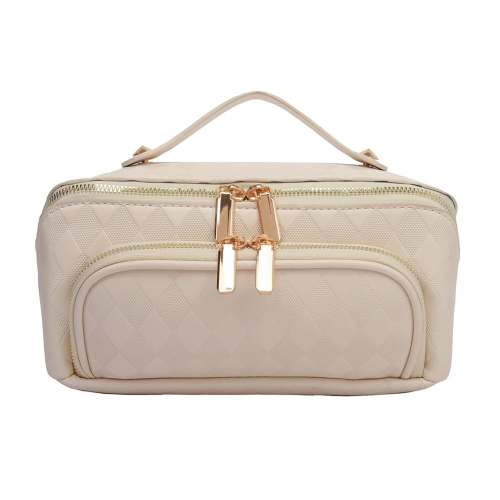 Cessfle Large White Checker Travel Makeup Bag for Women