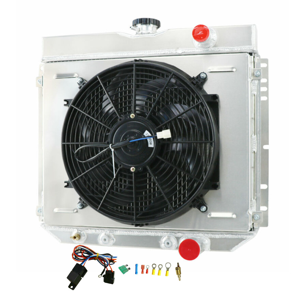 1966-1970 Fit Ford Mustang Falcon Fairlane Torino V8 4-Row Radiator with Shroud and Fan for Enhanced Cooling Performance