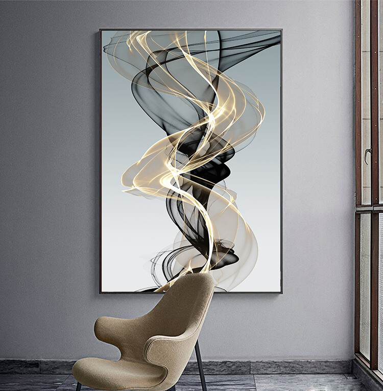 Black Gold Line Wall Art Canvas Painting Posters Abstract Ribbons Pictures Decor