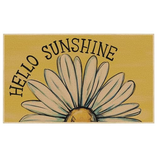 Hello Summer Door Mat 17 x 29 Inch Non Slip Rubber, Welcome Summer Daisy