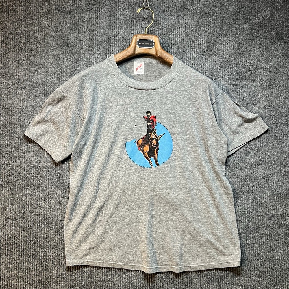 Vintage 70s T shirt Mens Large 42-44 Gray Laridon '74 Cowboy Single Stitch