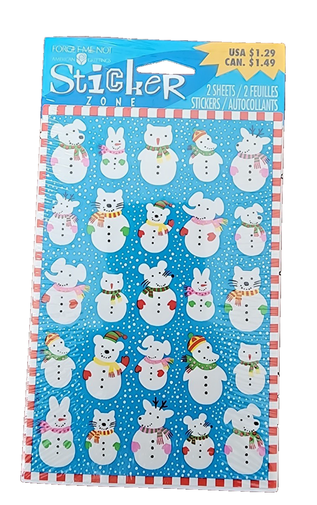 Sealed VTG American Greetings Snowmen Animals Bunny Dog Cat Sticker Pack
