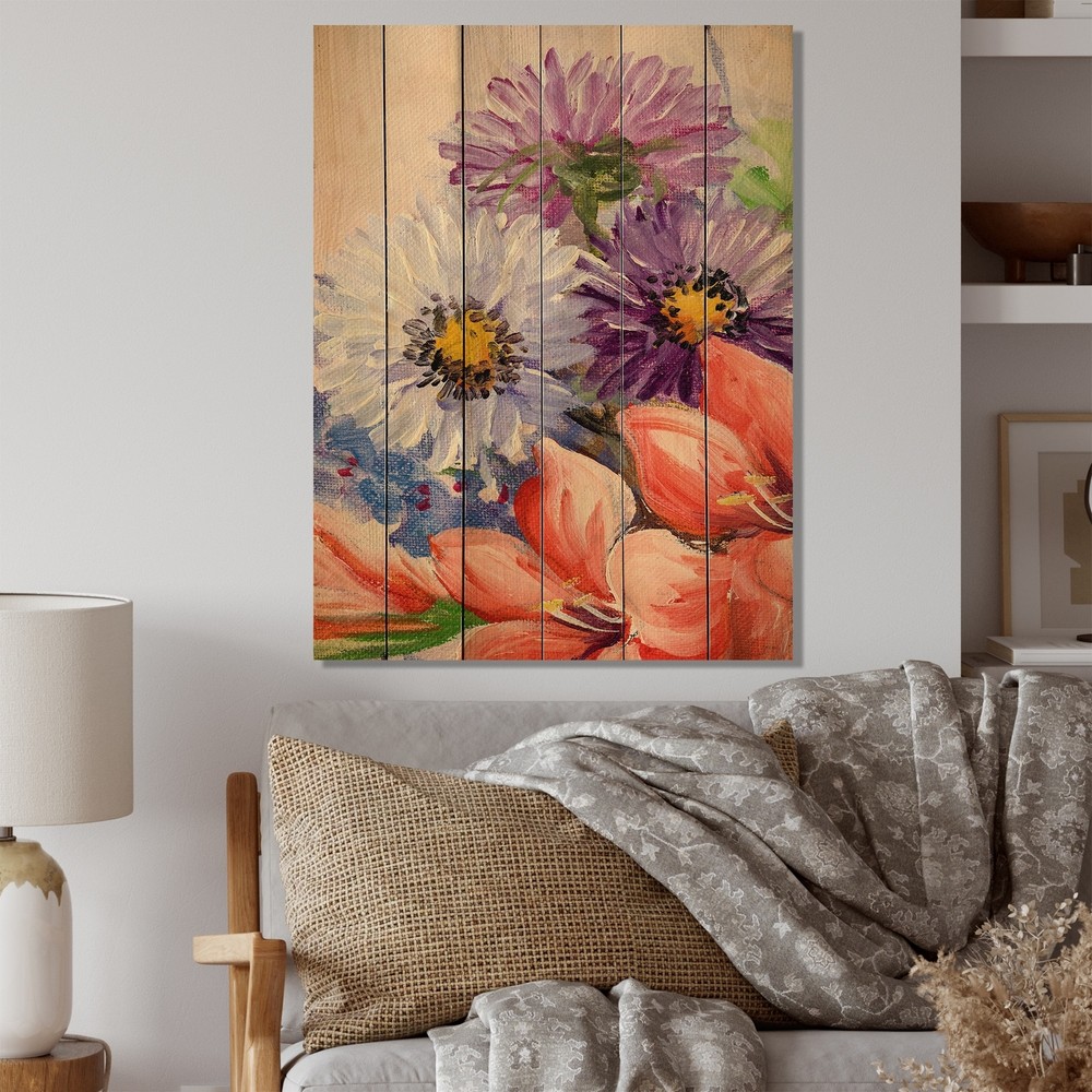 Designart 'Vintage Bouquet Of Blossoming Wildflowers IV' Traditional Wood Wall
