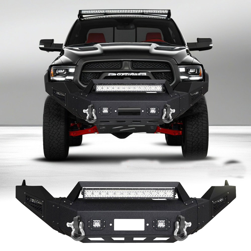 For 2013-2018 Dodge RAM 1500 w/ LED light Assembly Steel Front Bumper Black