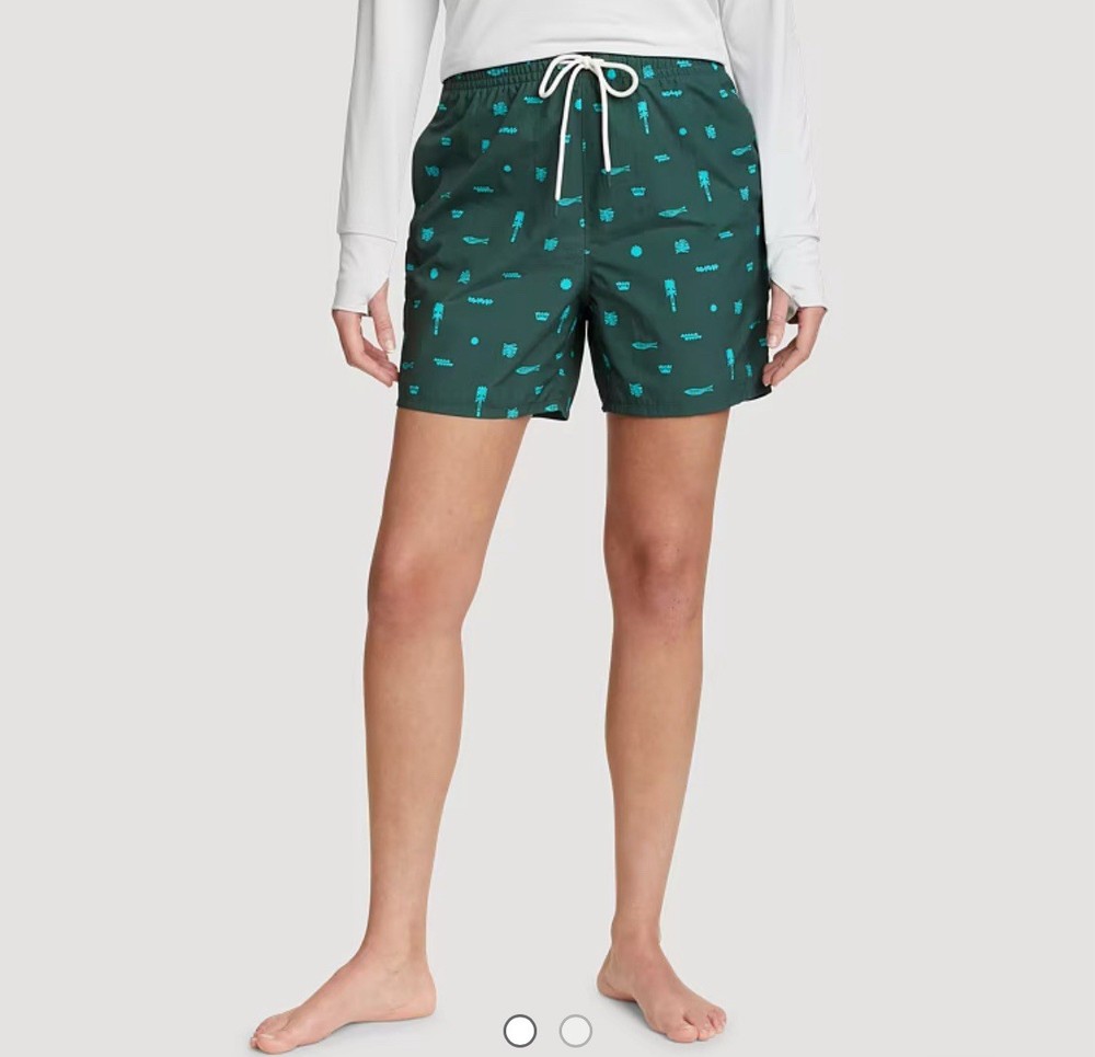 Eddie Bauer Women's XL Tidal High-Rise Shorts - Green with Tropical Print, Swim