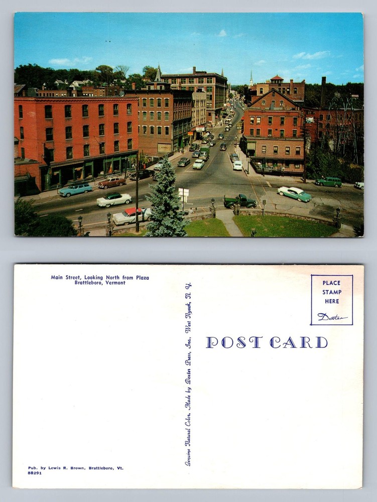 Brattleboro, VT-Vermont, Main Street Plaza Scene View Old Vintage Postcard