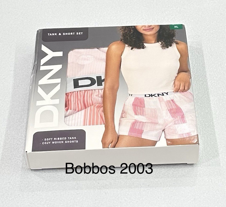 DKNY Women's Soft Ribbed Tank & Cozy Woven Short Set, PRLPLAIDPK, Size XL