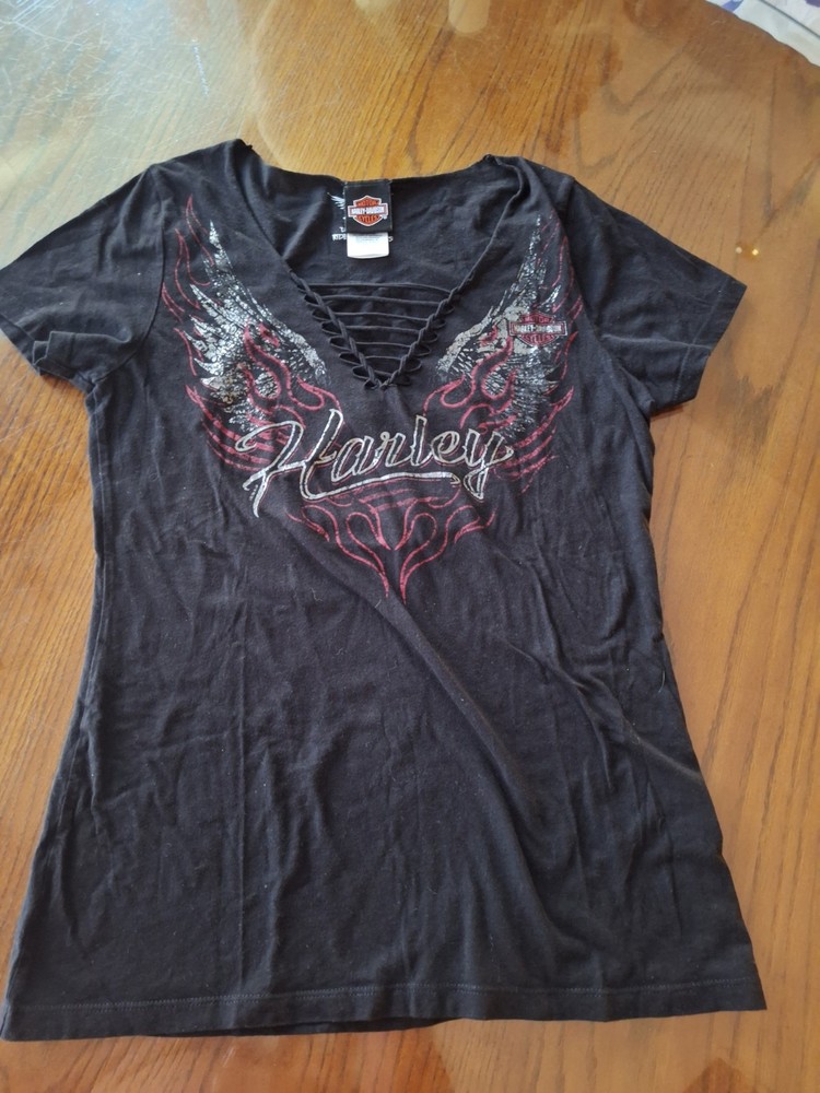 Harley-Davidson NEW ORLEANS Womens GREAT Graphics V-Neck T-Shirt Tee Size Large