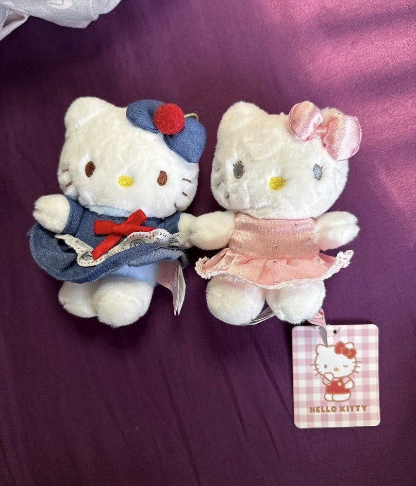 Hello Kitty Plush Keychains Very Cute Set of 2 pink and blue
