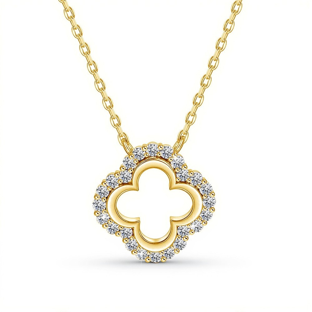 925 Sterling Silver Moissanite 18k Gold Plated Clover Necklace