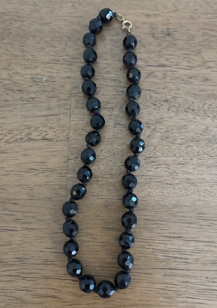 Vintage Black Faceted Glass Bead Choker Necklace