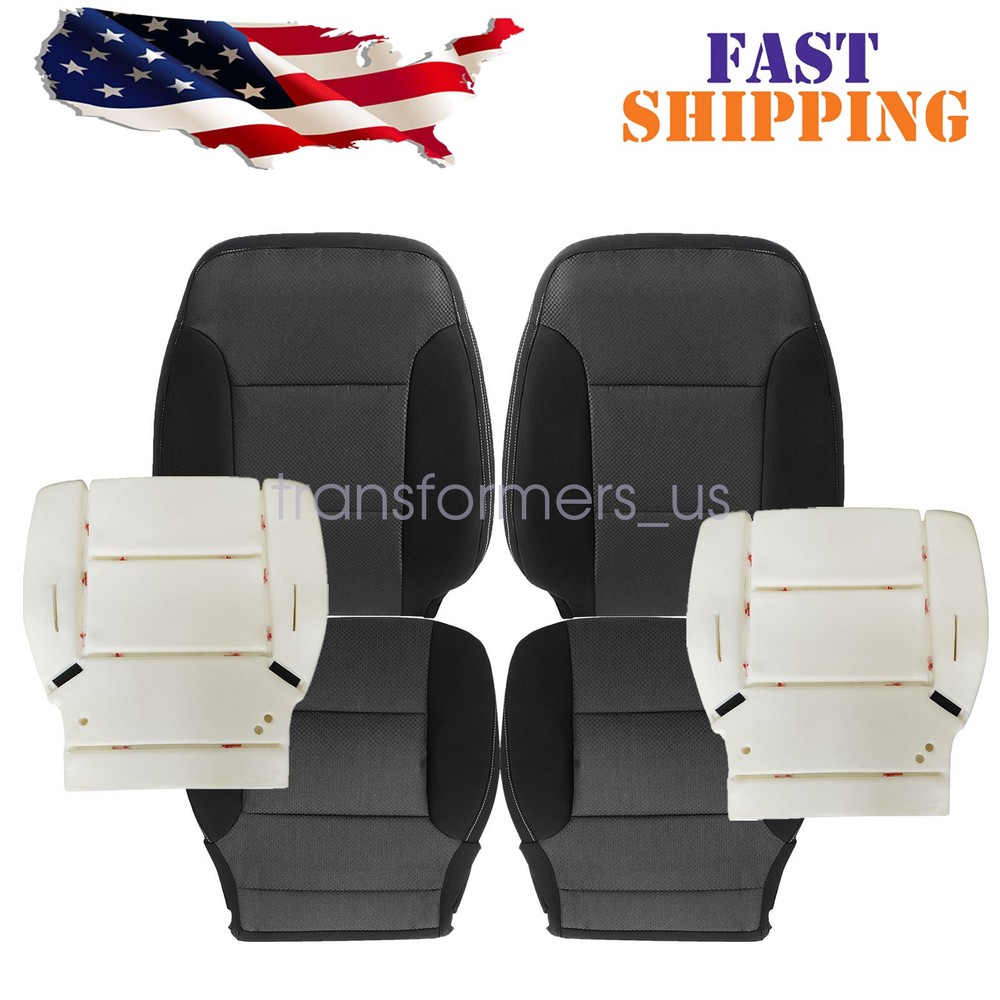 Driver / Passenger Cloth Seat Cover Black / Foam For 2014-2019 Chevy Silverado