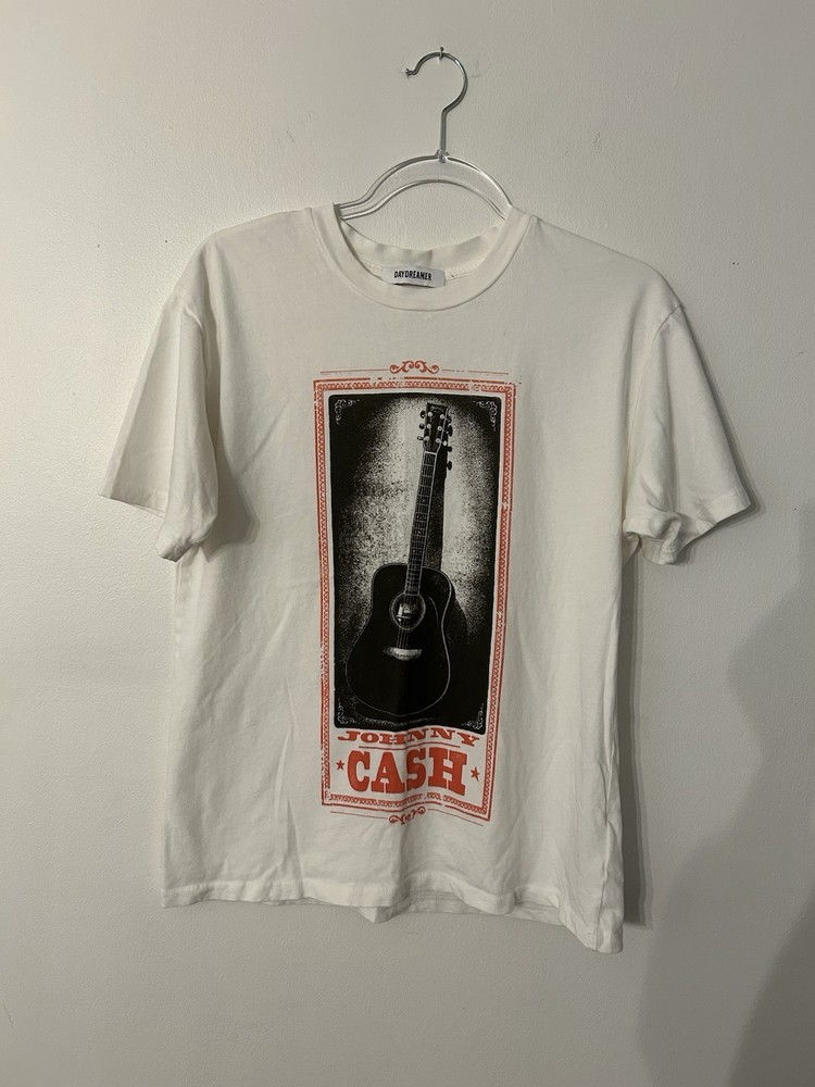 NEW Daydreamer LA T Shirt Johnny Cash Guitar White Cotton Tee Made in USA Small