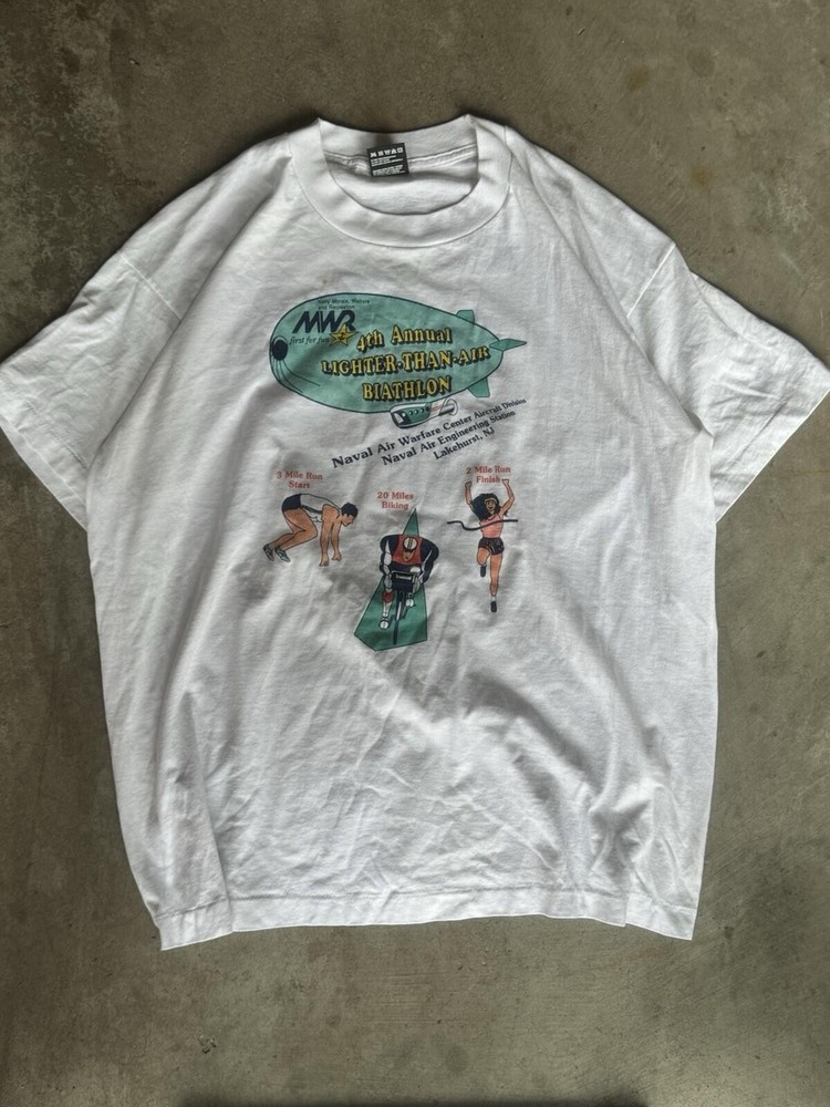 Vintage 90s Single stitch Navy Biathlon T-Shirt XL Back Hit