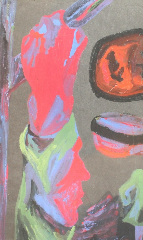 VINTAGE ABSTRACT FIGURES GOUACHE PAINTING