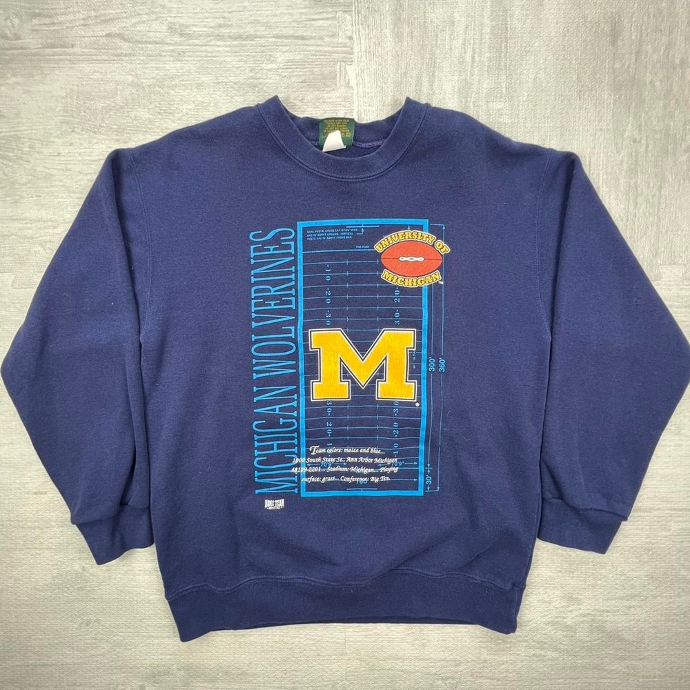 Vintage 80s Michighan Wolverines Sweatshirt Size: L Blue Yellow NCAA College