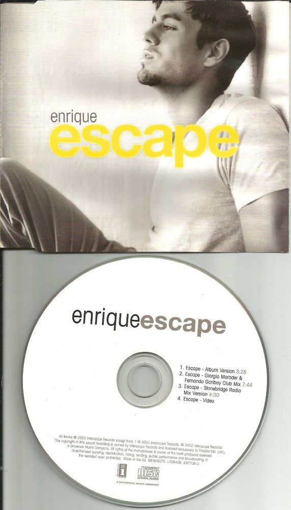 ENRIQUE IGLESIAS Escape 4TRX MIXES GIORGIO MORODER & VIDEO CD Single USA Seller