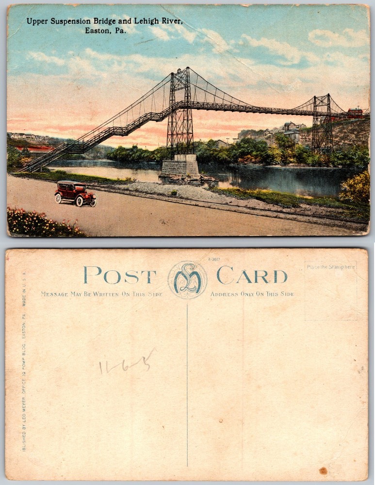 Upper Suspension Bridge Lehigh River Easton Pennsylvania Postcard