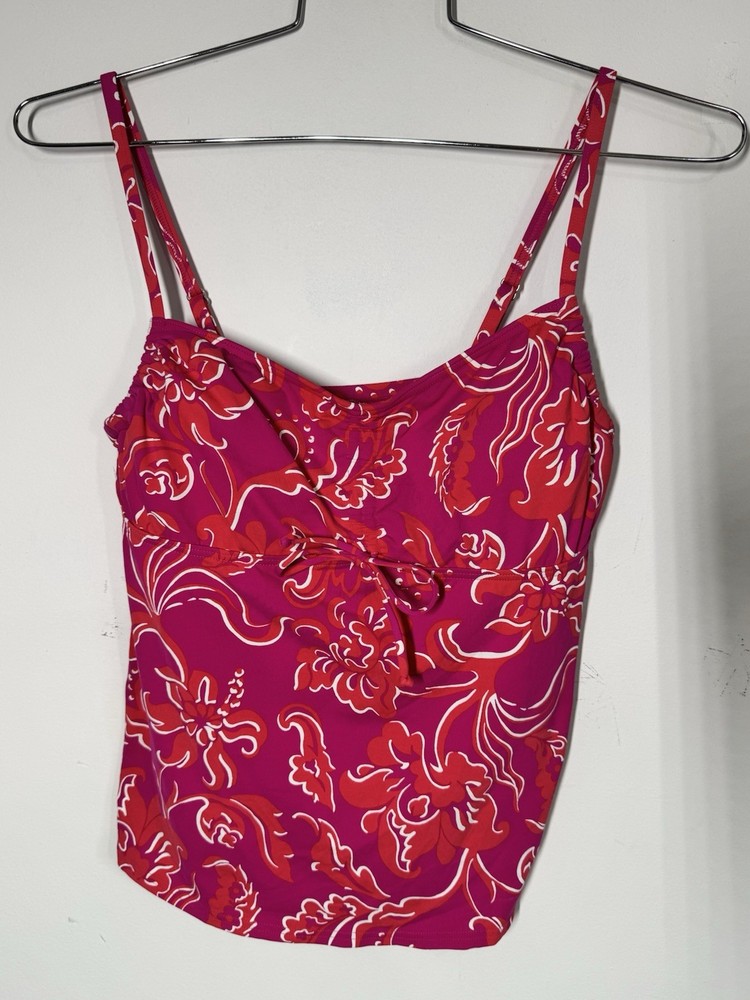 Lands End Underwire Adj Tankini Bathing Suit Top Pink Orange Floral Size 12 Pool