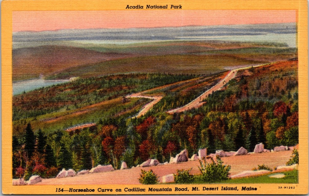 Vintage Postcard Acadia National Park Horseshoe Curve Cadillac Mountain Maine-image