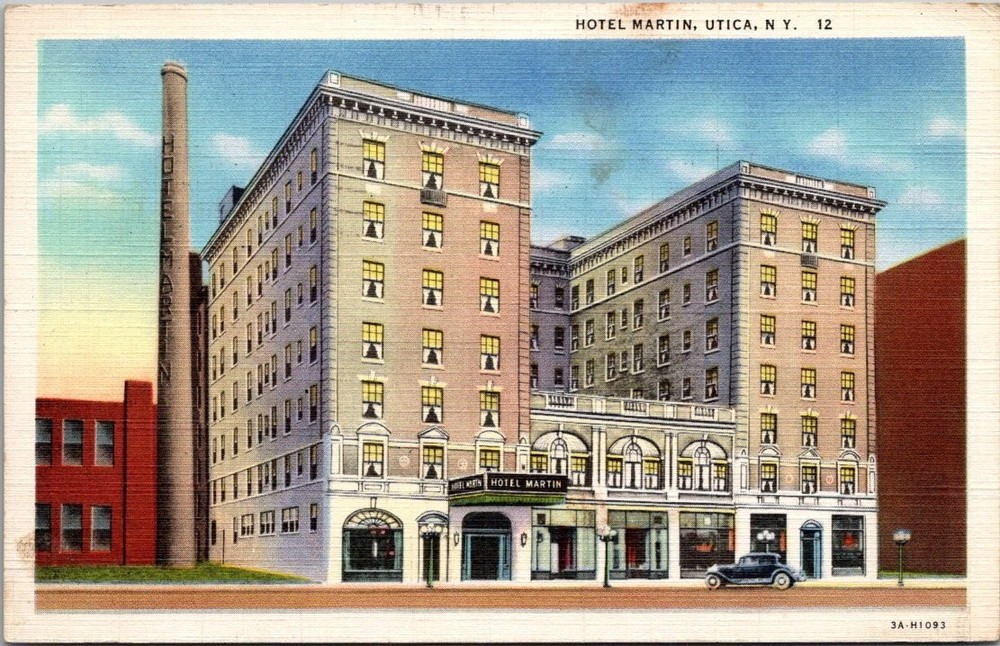 Hotel Martin Utica NY 1935 Linen Postcard Art-Colortone Curt Teich