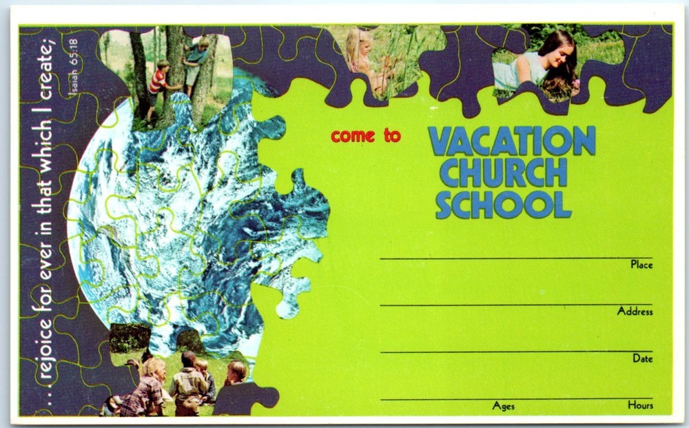 Unposted Invitation Card - Vacation Church School - Bible Verse: Isaiah 65:18