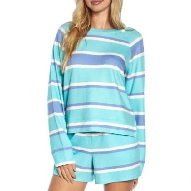 Wildfox Womens Striped Sweatshirt and Shorts Lounge Set Teal Purple Size M