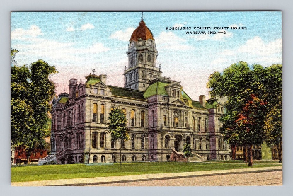 Indiana IN Warsaw Kosciusko County Court House Vintage Postcard