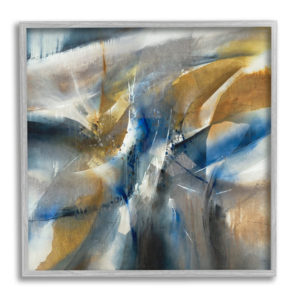 Abstract Blue Yellow Distorted Shapes Wall Art 17x17 Inches-image