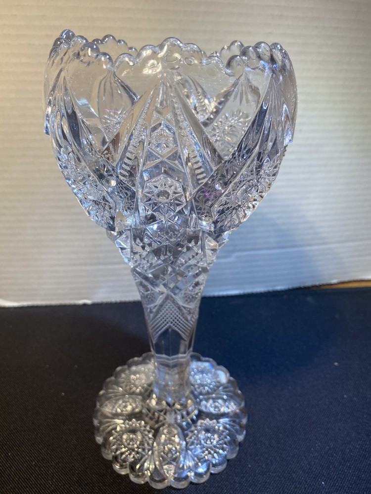Antique EAPG Imperial Glass Thunderbolt Hobstar Cupped 12” Bouquet Vase #4047