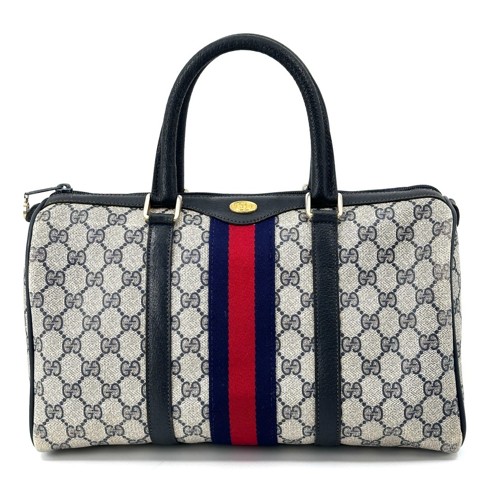 Vintage Gucci GG Supreme Mini Boston Bag in Navy PVC Leather Sherry Line