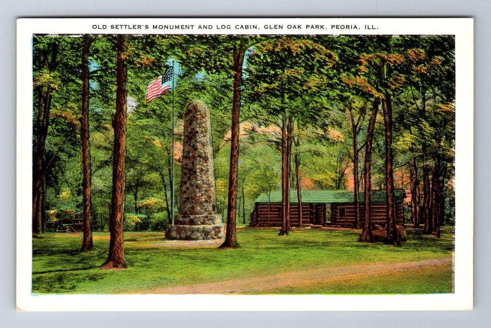 Peoria IL-Illinois, Glen Oak Park, Old Settler's Monument, Vintage Postcard