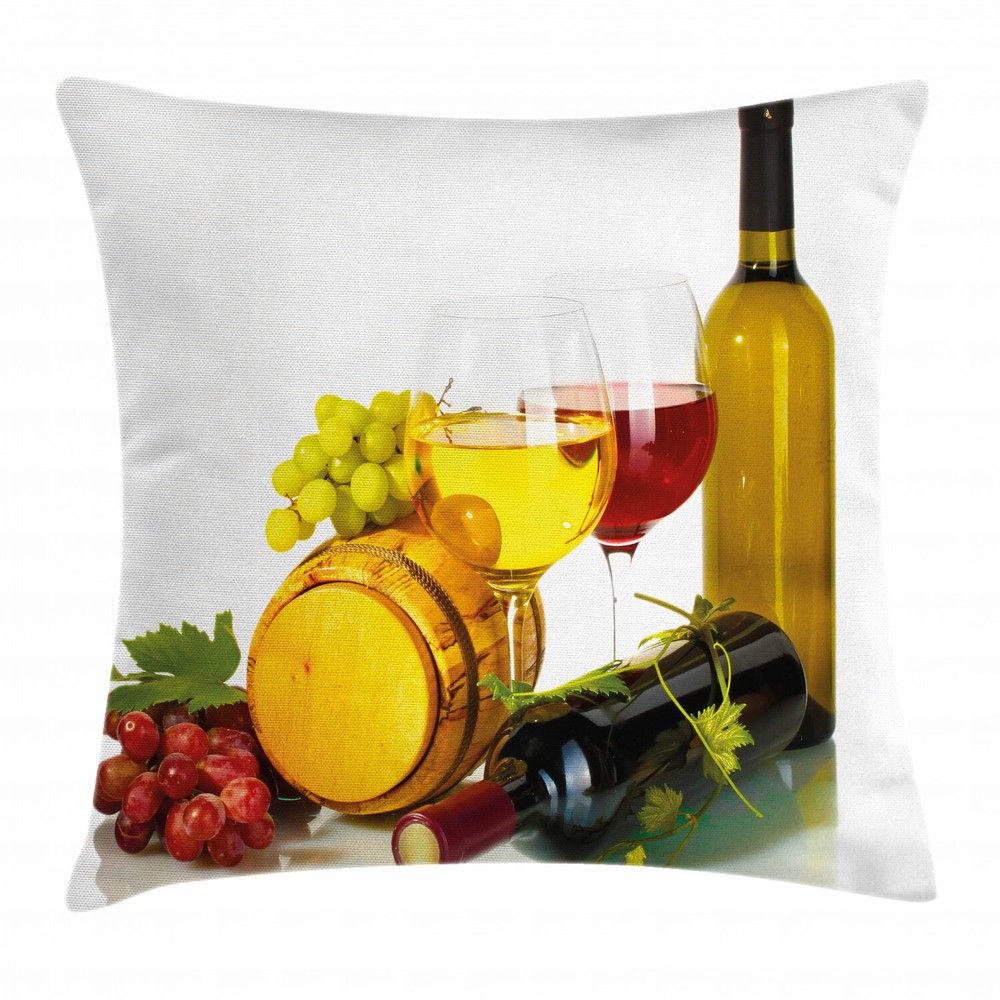 Red White Wine Mini Barrel Square Cushion Cover 24-Inch Pillow Case