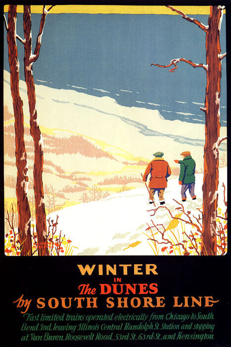 Winter Dunes Snow South Shore Line Train Travel Illinois Vintage Poster Repro