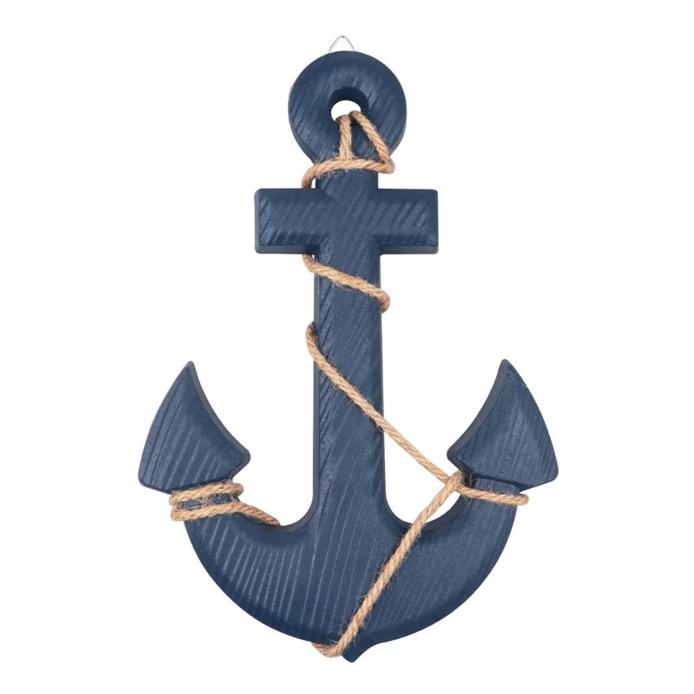 Nautical Wooden Anchor with Rope - Beach Wall Art Decor Ornament