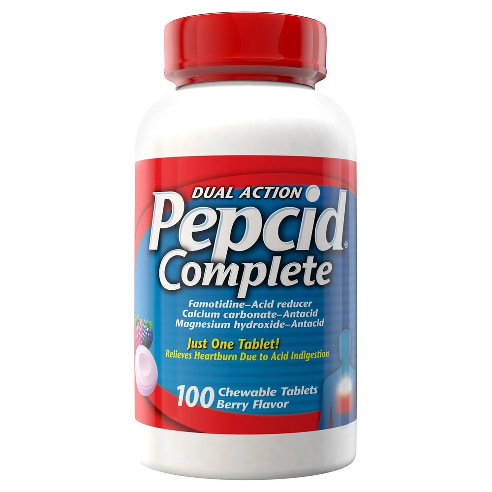 Pepcid Complete Dual Action Acid Reducer Berry Chewable Tablets 100ct Exp 2026-image