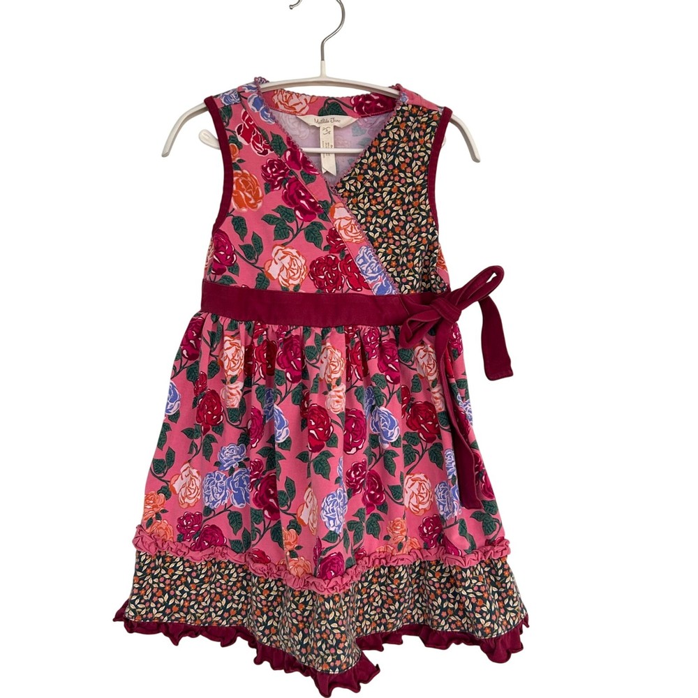 Matilda Jane Floral Wrap Dress Ruffle Hem Size 4 Kids Girls Pink Roses
