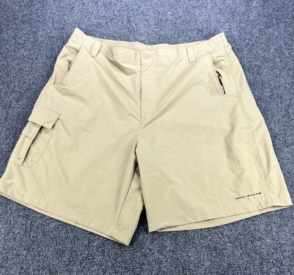 Columbia PFG Shorts Men’s XL Tan Khaki Omnishade Fishing Nylon Outdoors Hiking