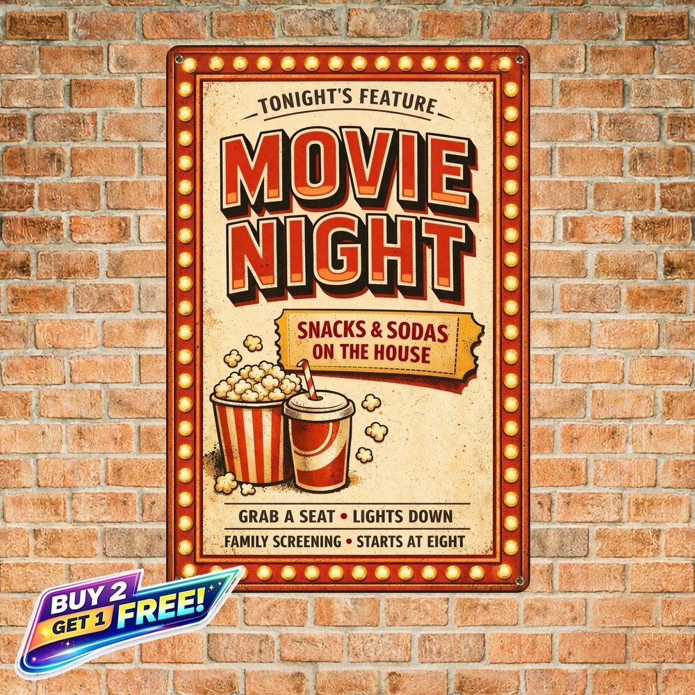 Home Theater Yard Tin Sign 8x12 Funny Movie Room Metal Wall Decoration