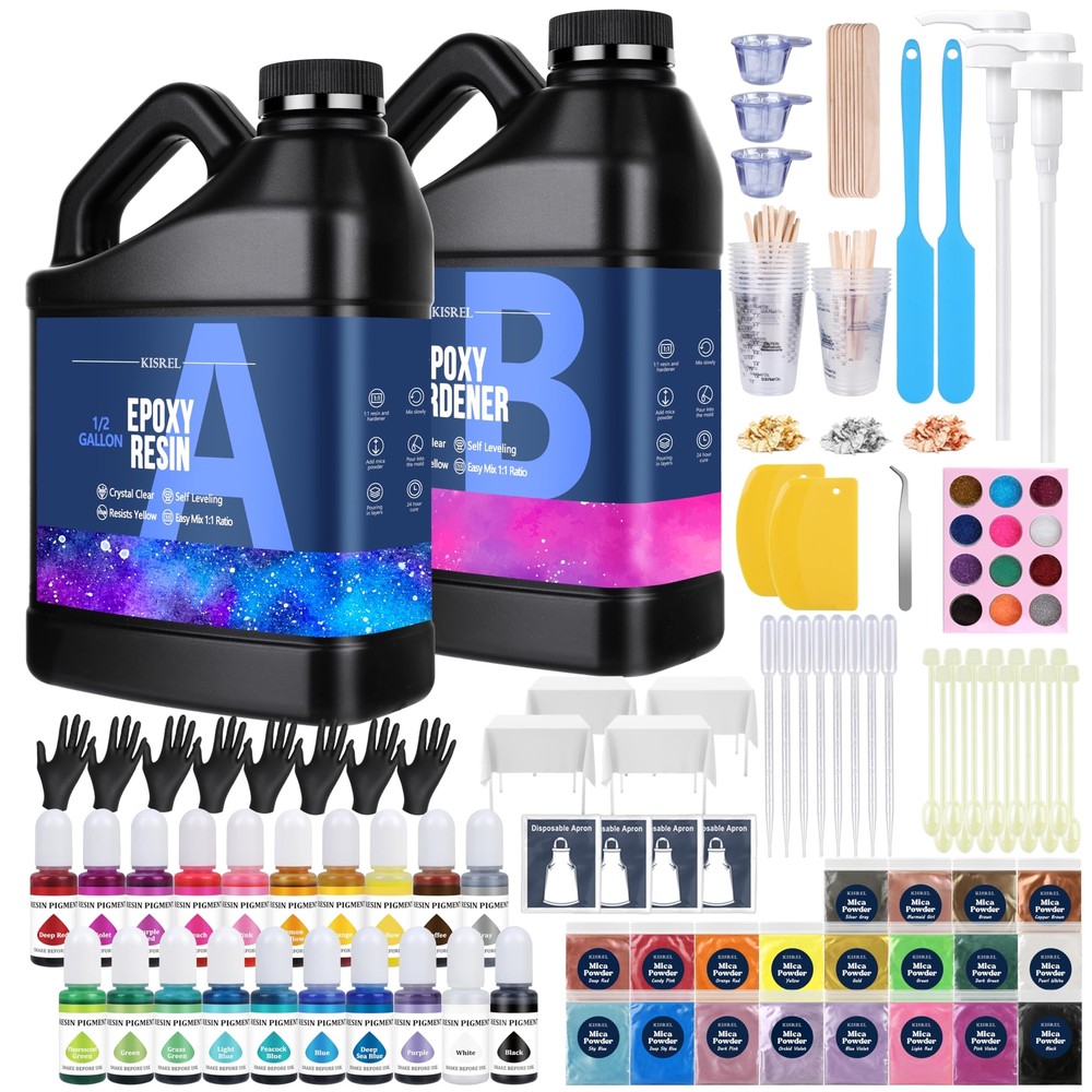 1 Gallon Clear Epoxy Resin Kit with 20 Pigments & 20 Colors