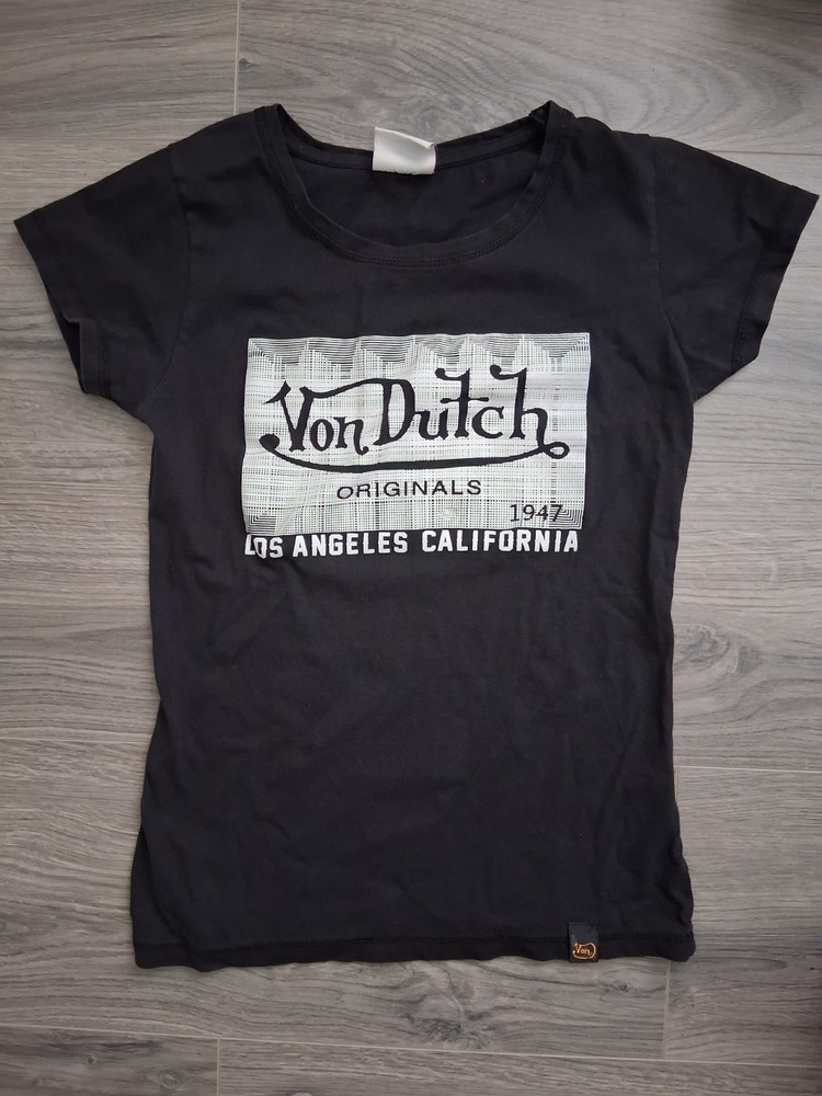 Von Dutch Women's Logo Graphic Cotton T-Shirt Baby Tee Short Sleeve MEDIUM