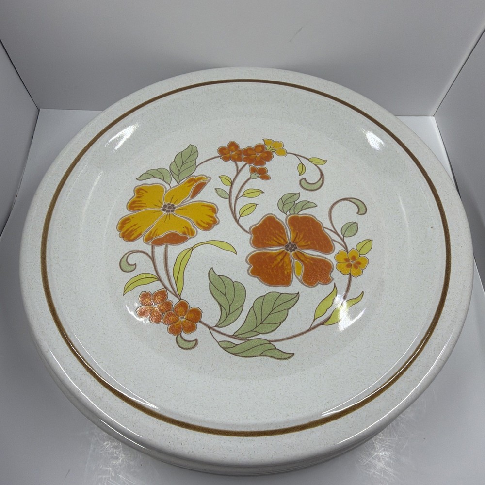 Dinner Plates Flame Stoneware Color Stone By Nikko Japan MCM Set Of 4 Vintage