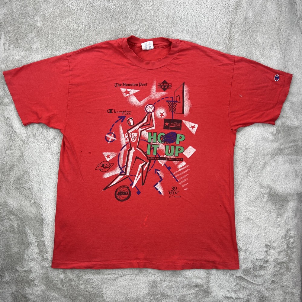 Vtg Champion Shirt Mens XL Red 90s Hoop It Up Basketball Tour Hip Hop Thrashed