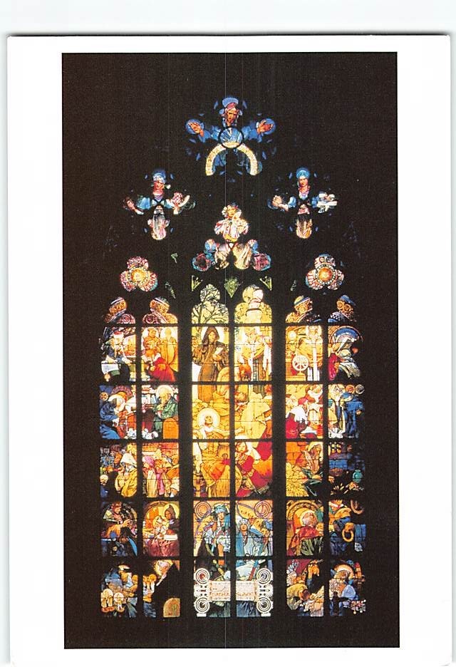 Postcard The Stained Glass Window in St. Vitus Cathedral Prague Czech Republic