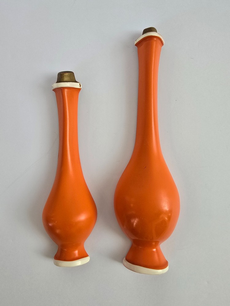 Vintage Mid-Century Modern Orange Genie Bottle Vase Wall Plaques Set of 2 Retro