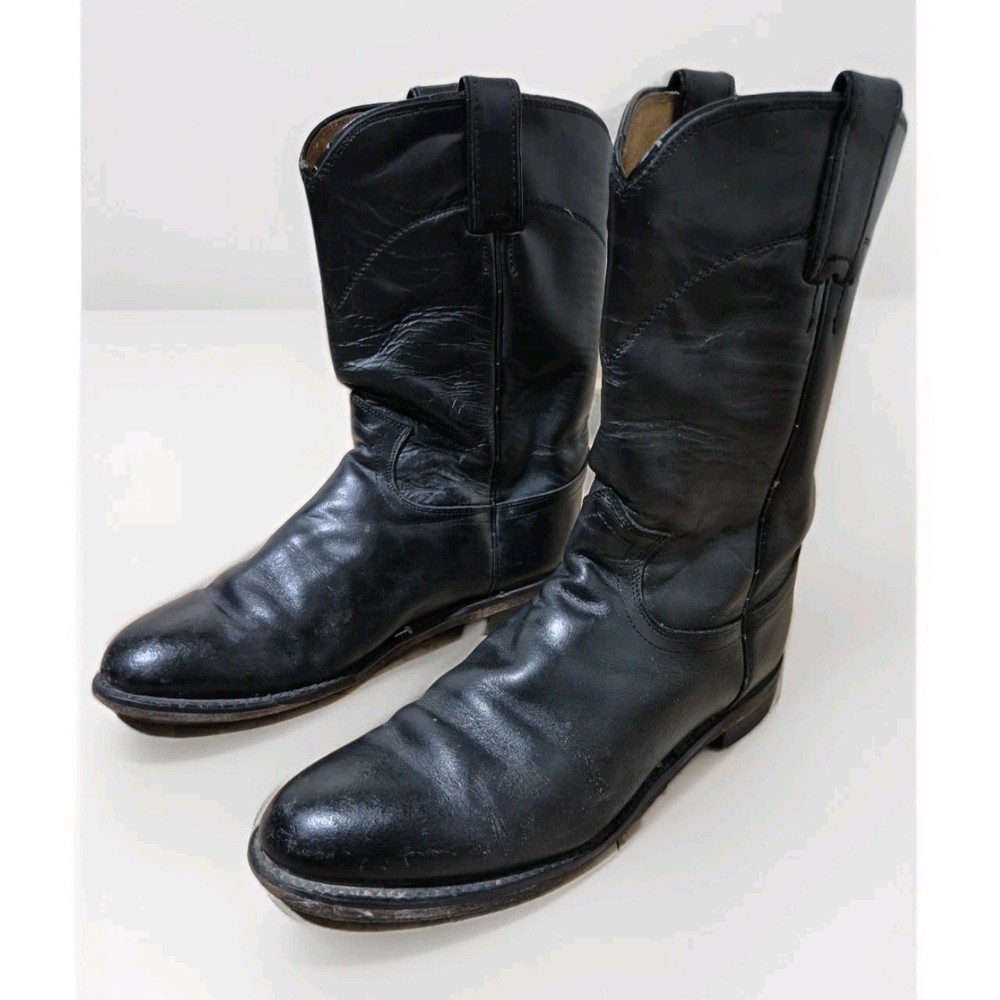 Justin Western Roper Cowboy Boots USA Made Black Leather Size 7 D 3133