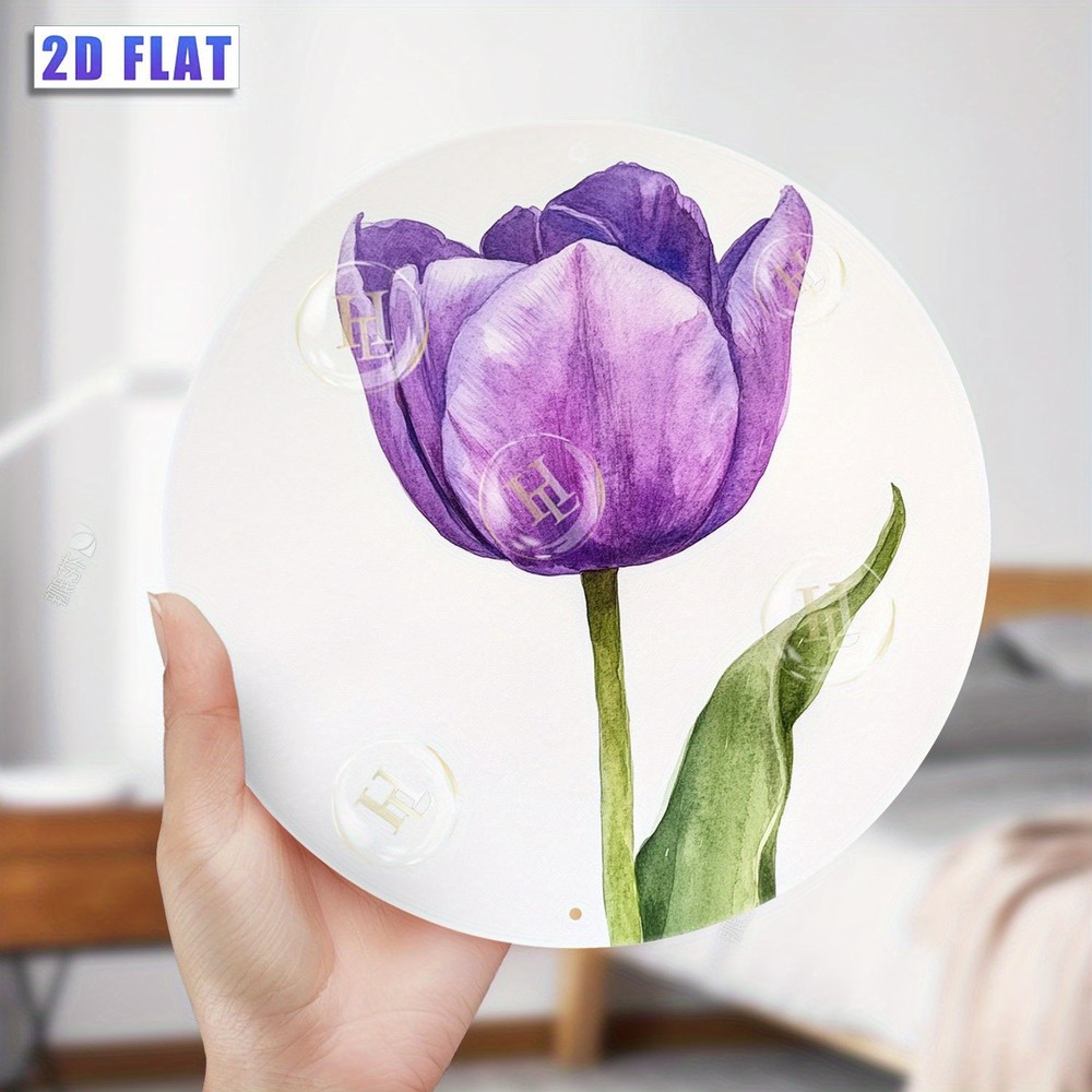 Purple Tulip Watercolor Vintage Round Aluminum Wall Sign