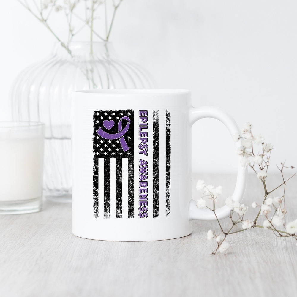 Epilepsy Awareness Flag Mug Epilepsy Warrior Gift Purple Ribbon Mug Disability