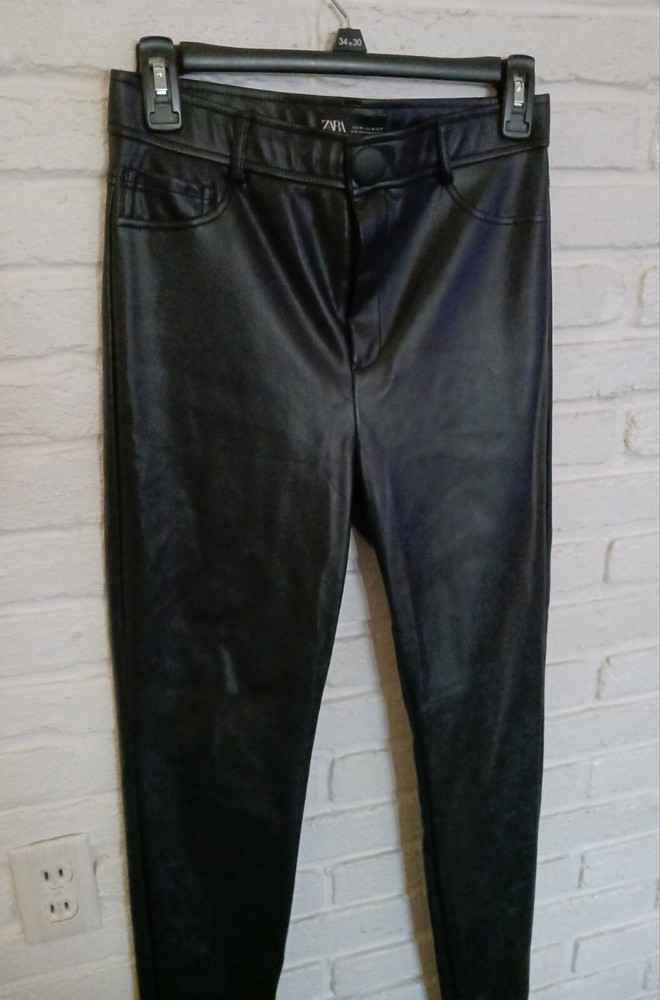 Zara Womens Faux Leather Pants Black Dress Slacks Size Medium Inseam 28